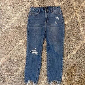 Judy Blue Medium Blue Distressed Ankle Skinny Jeans